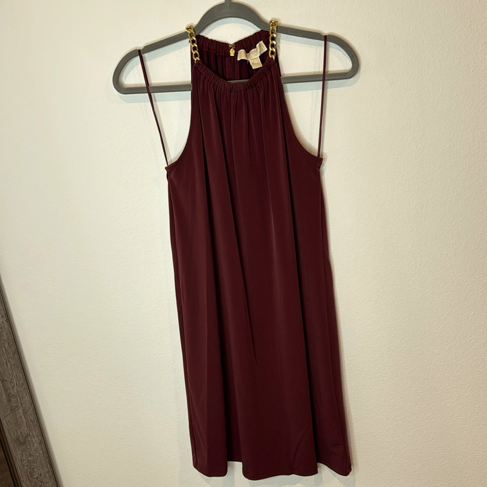 💜🤩 Michale Kors Merlot Halter Dress W/ Gold Chain Straps 💜🤩